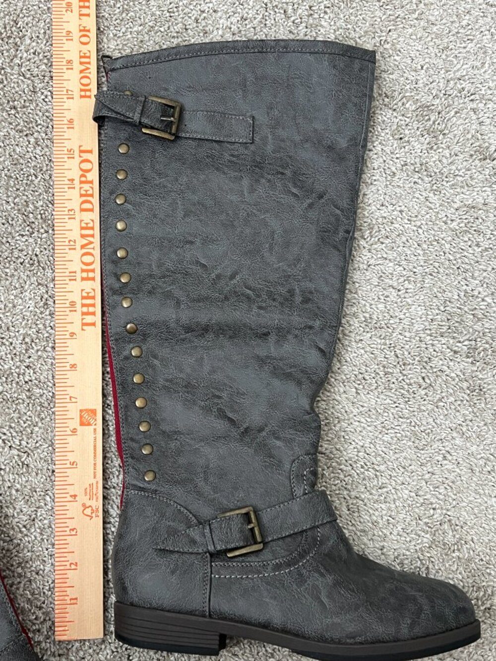 Journee Collection Womens 10 Gray Knee High Riding Boots Studded Moto Wide Calf - Picture 5 of 13
